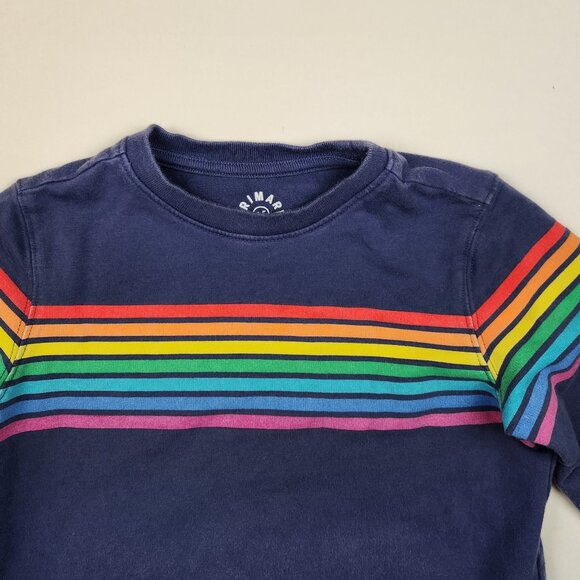 Primary Rainbow Stripe Crewneck Sweatshirt sz 4-5 play condition - Picture 3 of 7